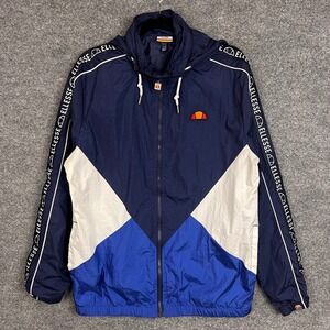 Ellesse Mens Hooded Windbreaker Jacket Navy White Royal Blue Colorblock Size‎ S